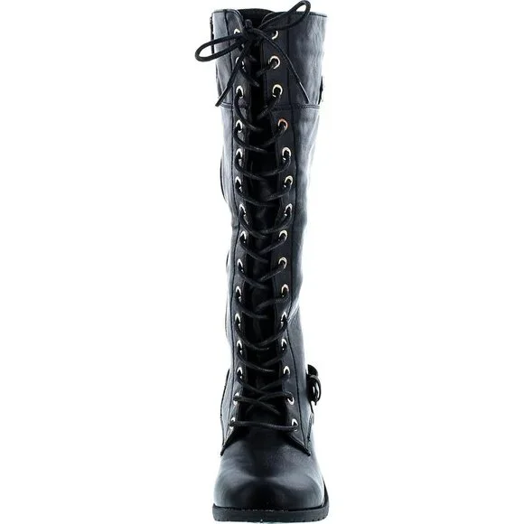 Mango 27 Womens Knee High Buckle Riding Lace Up adjustable Black Long Boots - Picture 8 of 8